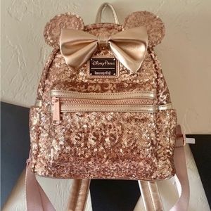 DISNEY PARKS LOUNGEFLY ROSE GOLD SEQUIN BACKPACK